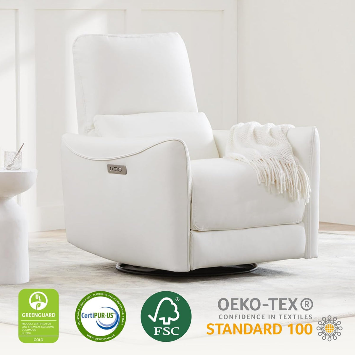 CHITA Power Recliner Chair Swivel Glider, FSC Certified Upholstered Faux Leather Living Room