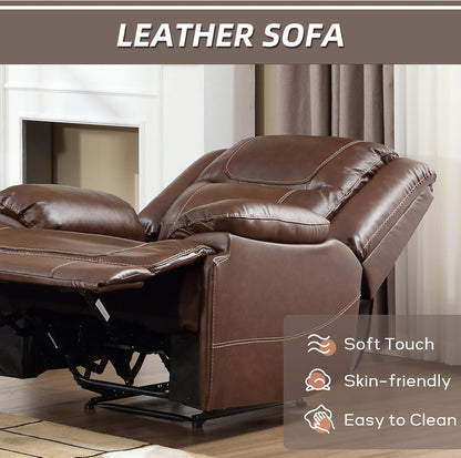 EBELLO Genuine Leather Manual Recliner Chair, Reclining Sofa Chair Couch for Living Room, Bedroom