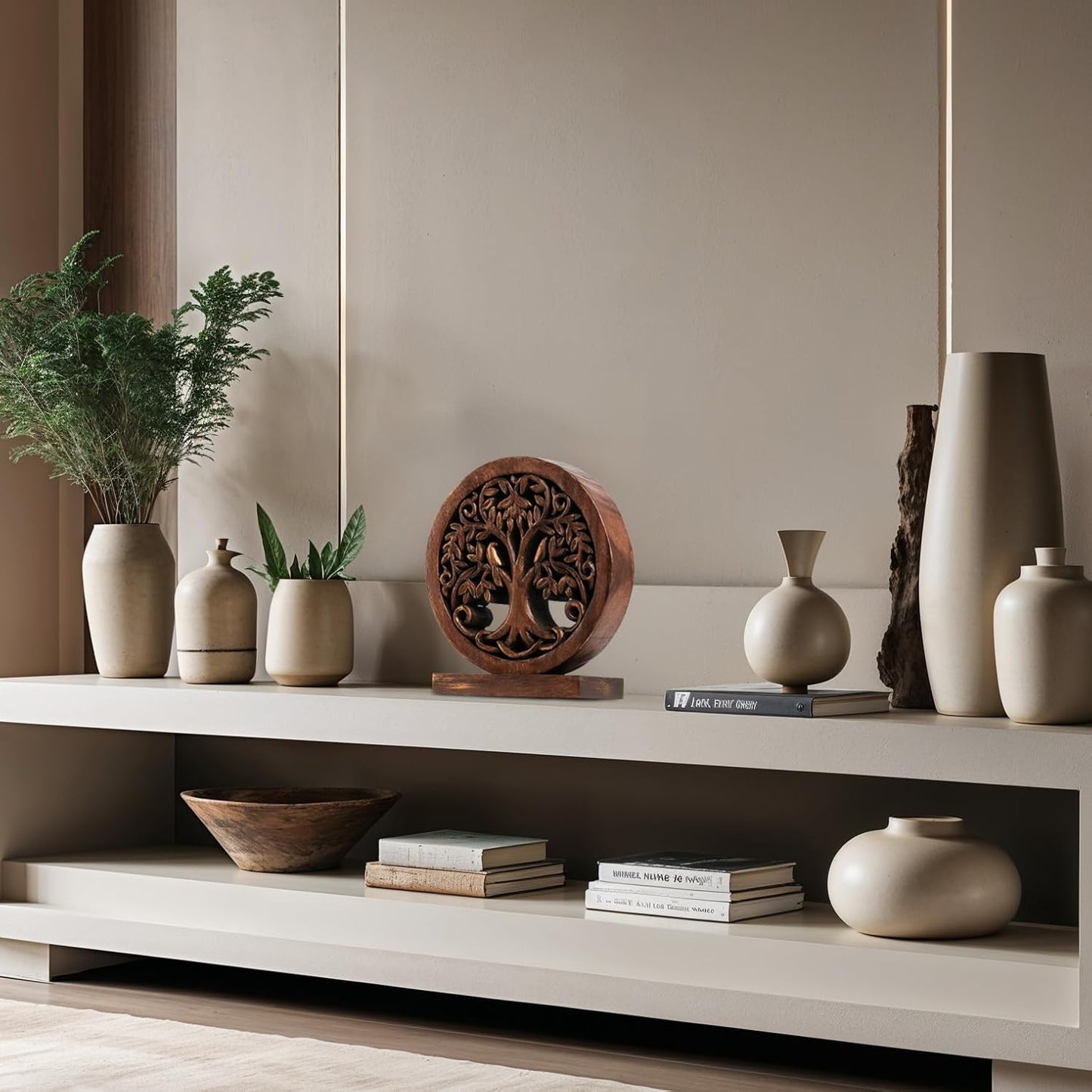 Decozen Solid Wood Tree of Life Sculpture - Home Decor, Living Room, Boho, Shelf, Coffee Table