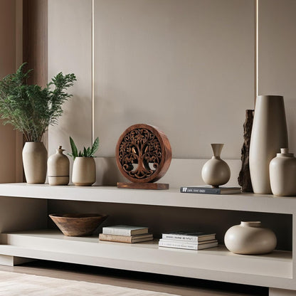 Decozen Solid Wood Tree of Life Sculpture - Home Decor, Living Room, Boho, Shelf, Coffee Table