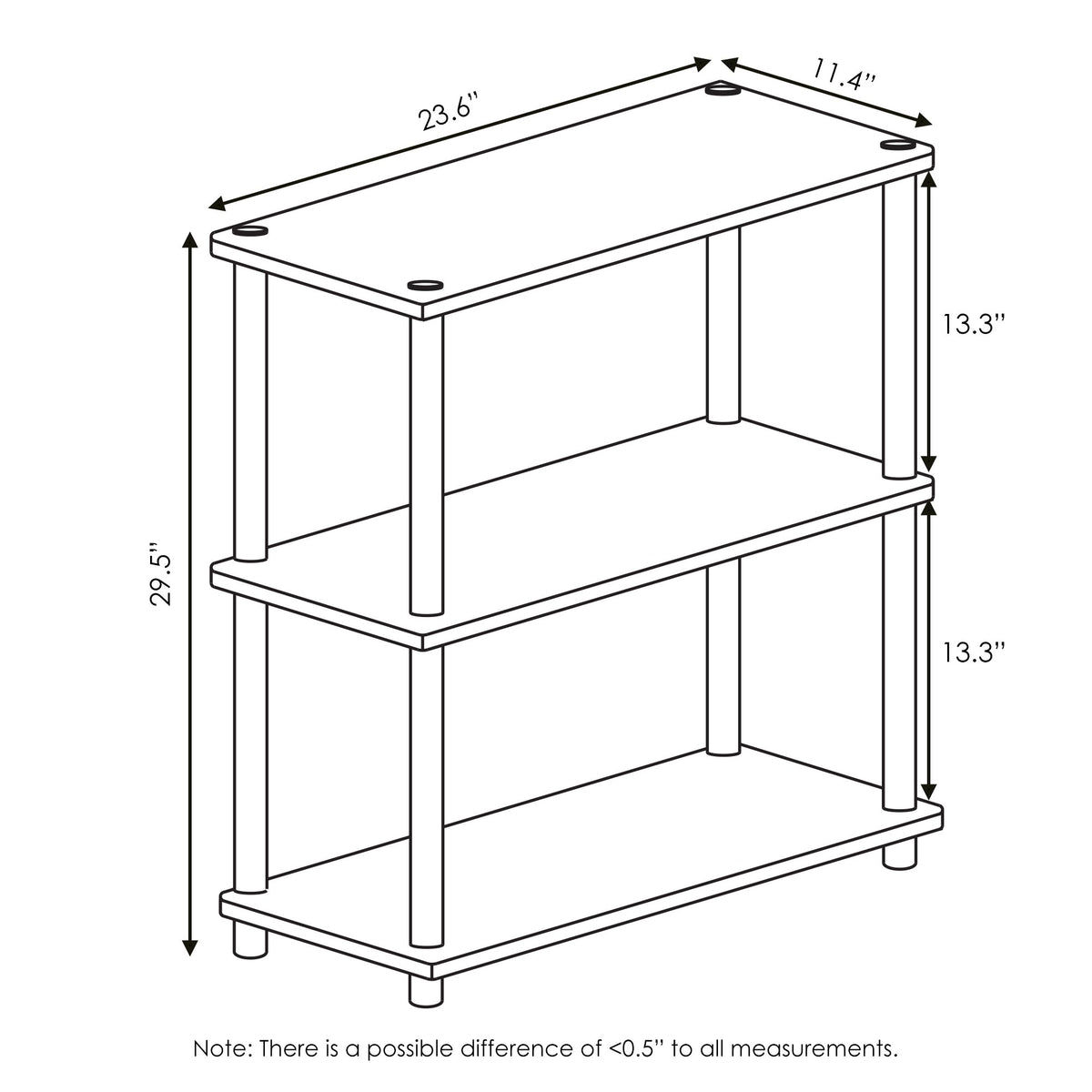Furinno TURN-N-TUBE Storage Shelves, 3-Tier Book Shelf, Corner Shelf, Toolless Open Shelves, for