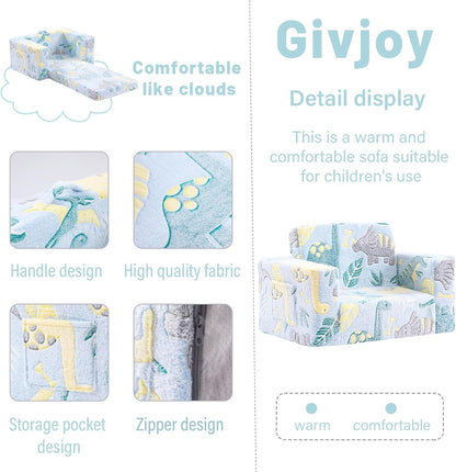 Toddler Chair Kids Couch, 2-in-1 Toddler Soft Sherpa Couch Fold Out Armchair Glow in The Dark with