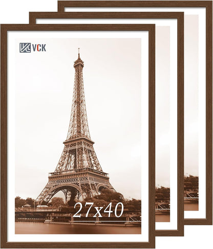 VCK 27x40 Brown Poster Frame 3 Pack, Wood Picture Frame with Exclusive Wood Grain, Wall Mounting