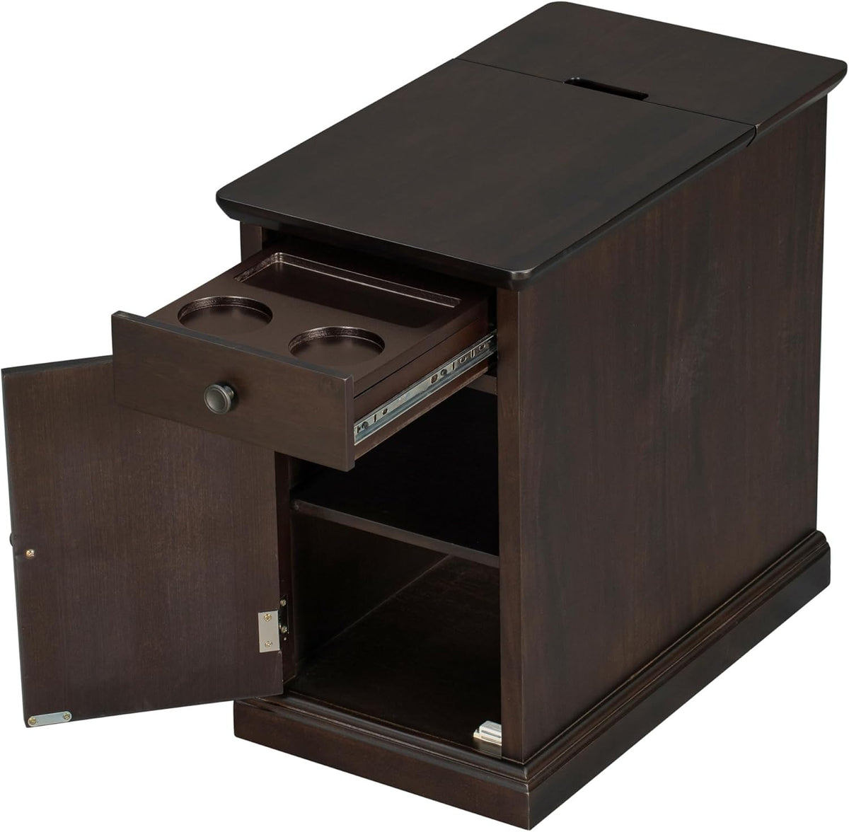 Traditional Wood End Table with Charging Station, Modern Vintage Sofa Chair Side Table Nightstand