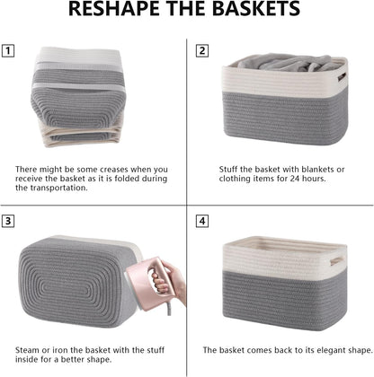 4 Pack Storage Baskets for Organizing, Woven Baskets for Shelves - Perfect for Toys, Books, Towels