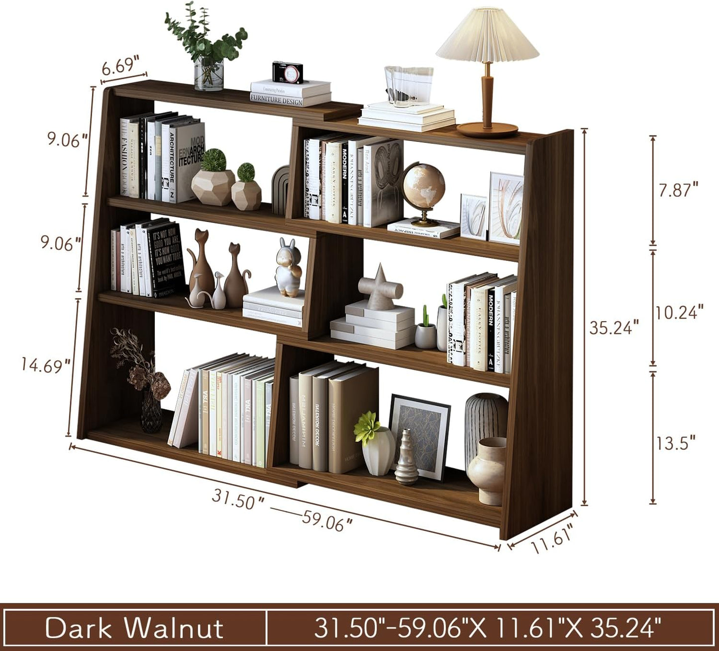 IOTXY Wooden Extendable Shelf Bookcase - 3-Tier Ladder Low Short Bookshelf for Small Space or