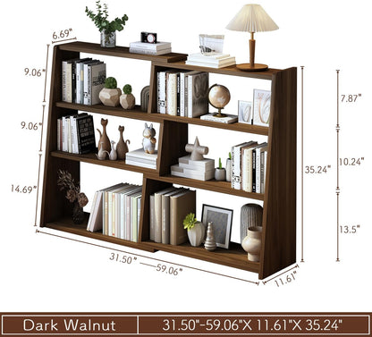 IOTXY Wooden Extendable Shelf Bookcase - 3-Tier Ladder Low Short Bookshelf for Small Space or