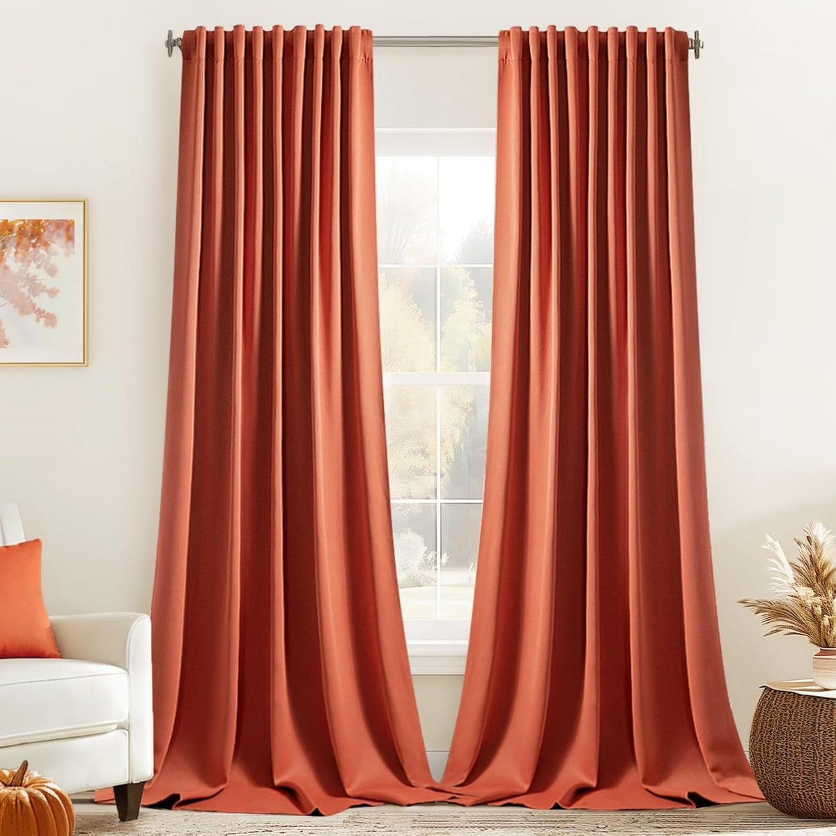 MIULEE Back Tab Burnt Orange Blackout Curtains 120 Inch Long 2 Panels Set for Living Room Bedroom