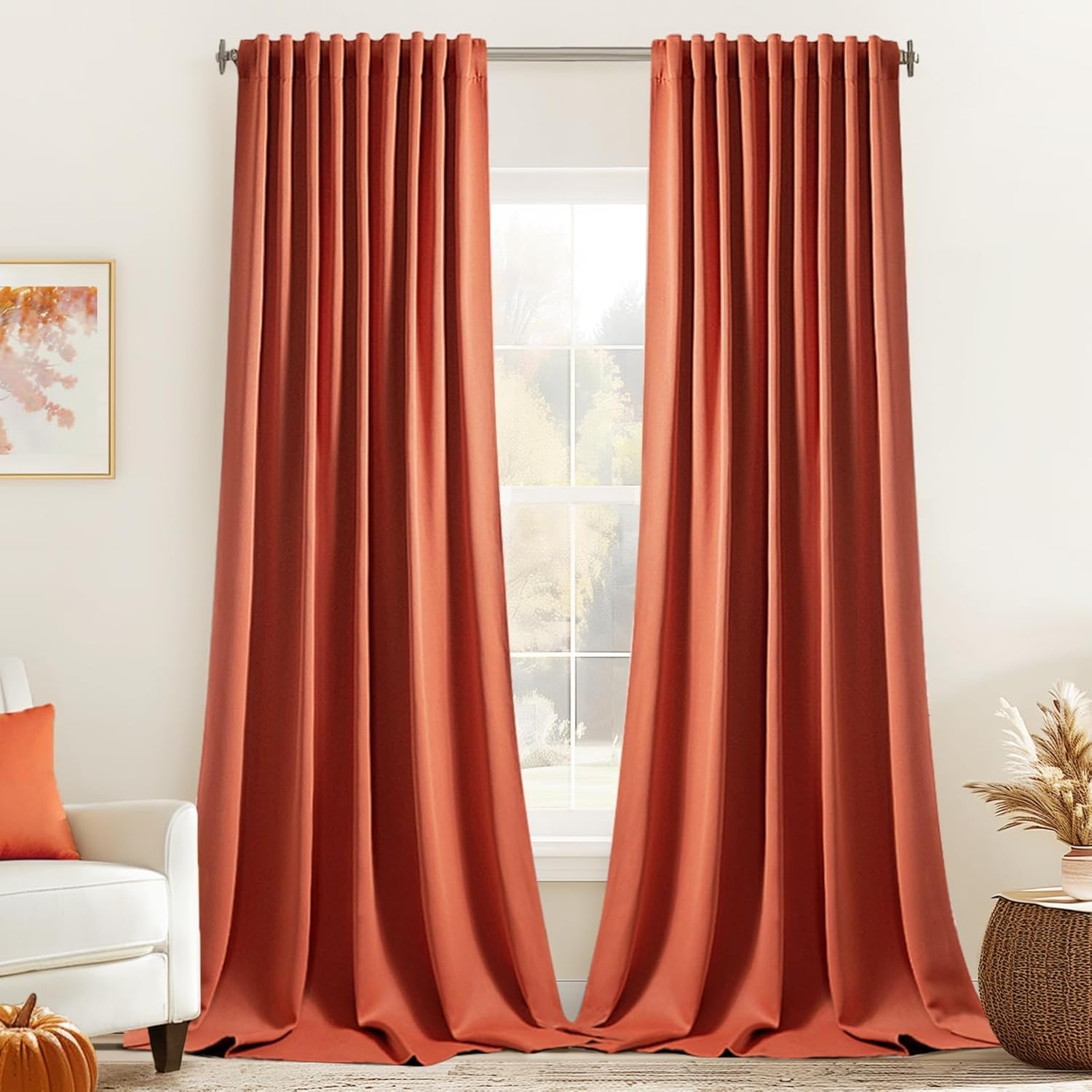 MIULEE Back Tab Burnt Orange Blackout Curtains 102 Inch Long 2 Panels Set for Bedroom, Fall