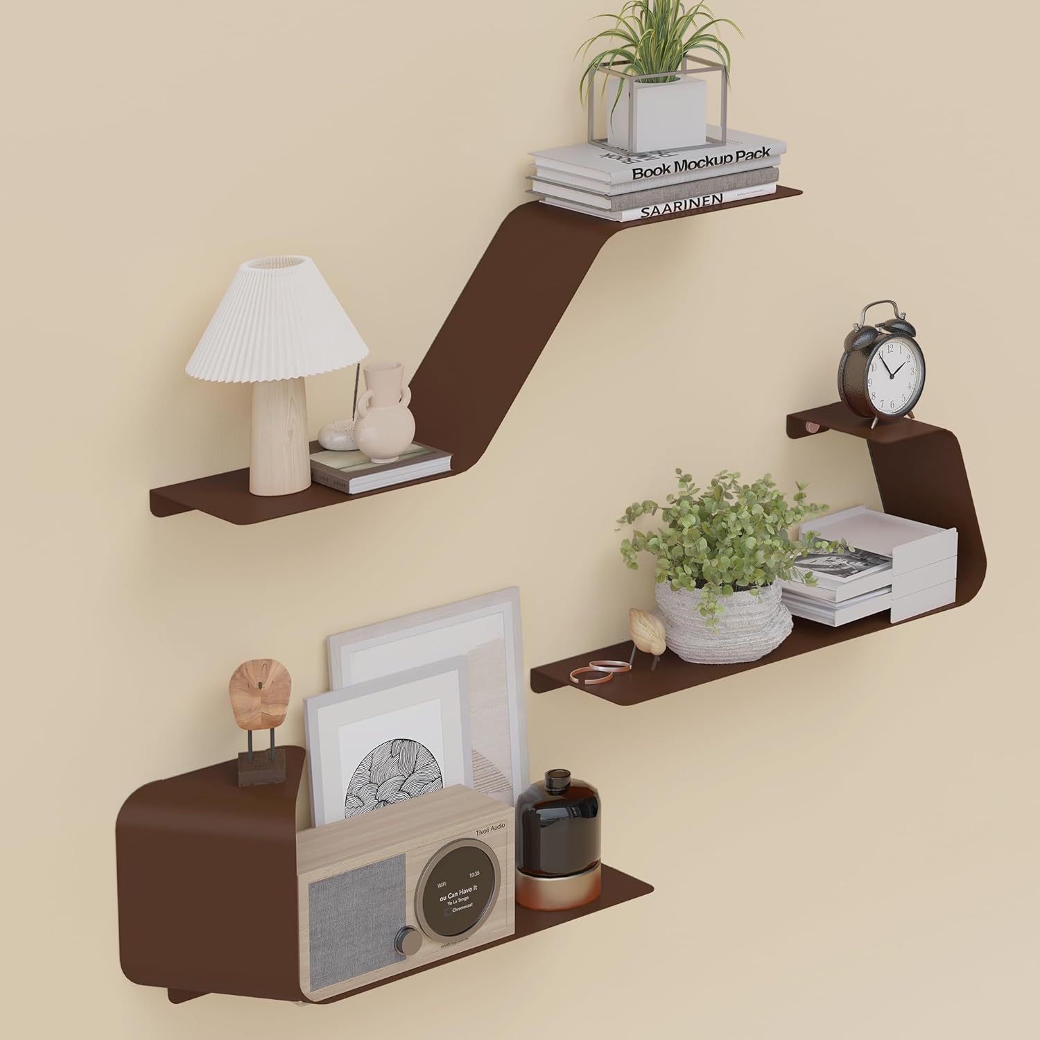 Floating Shelves, Wall Shelf, Set of 3 Wall Mounted Metal Shelves with Unique Design for Wall