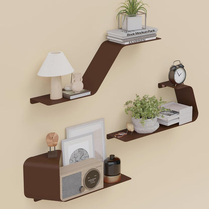 Floating Shelves, Wall Shelf, Set of 3 Wall Mounted Metal Shelves with Unique Design for Wall