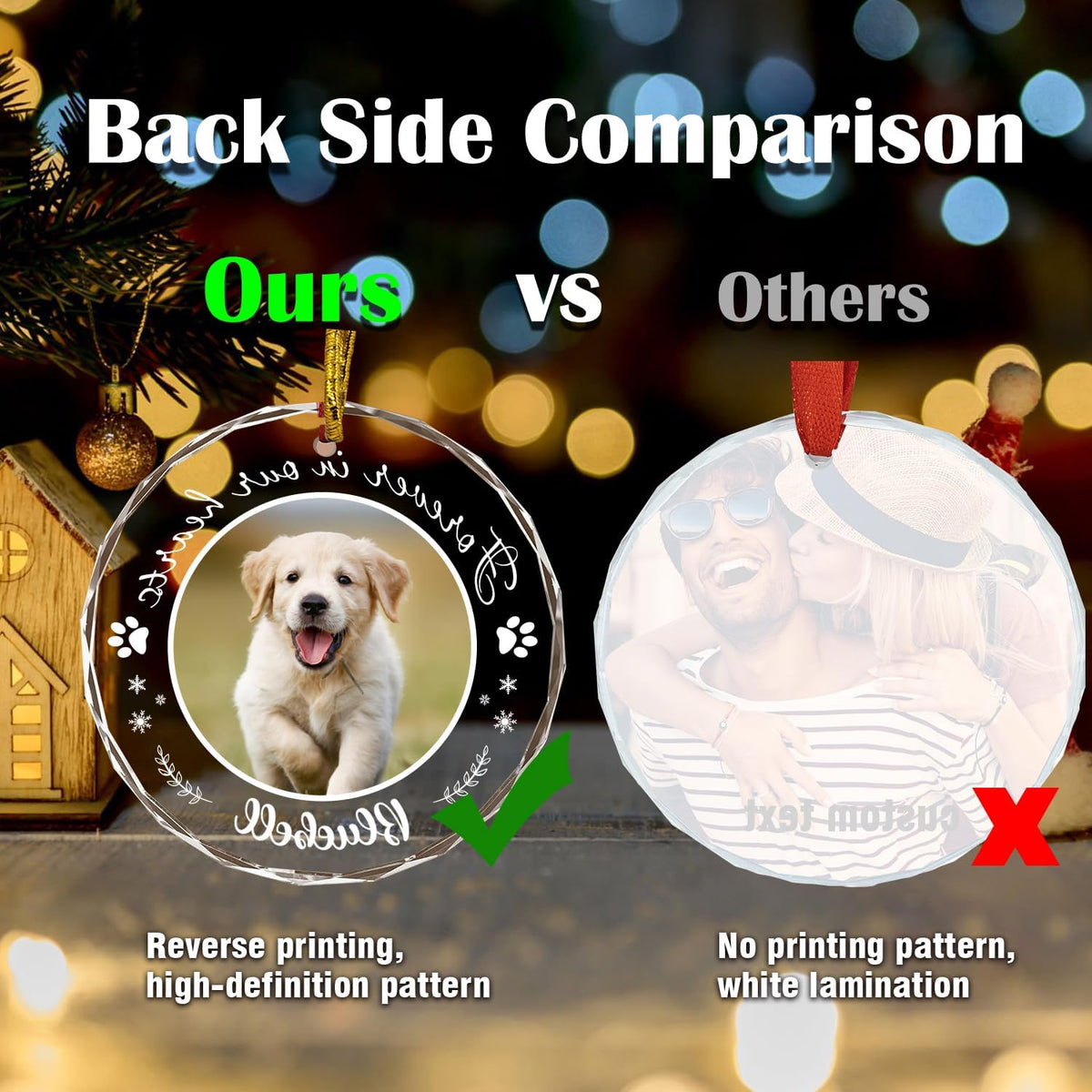 Personalized Pet Photo Ornaments, Dog Cat Custom Crystal Ornaments with Pictures for Pet Owner