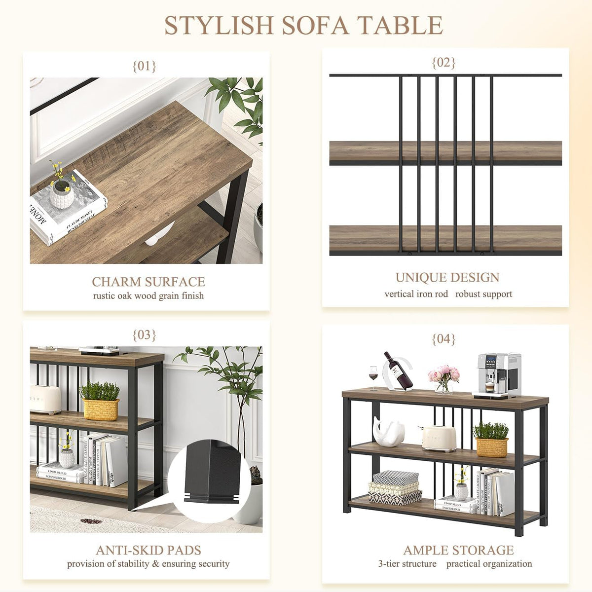 FOLUBAN Modern Sofa Table for Entryway, 3 Tier Narrow Console Table for Living Room Hallway Behind