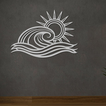 Wita Home Ocean Wave Metal Wall Art, Sun Beach Decor, Coastal Large Wall Sculpture for Home