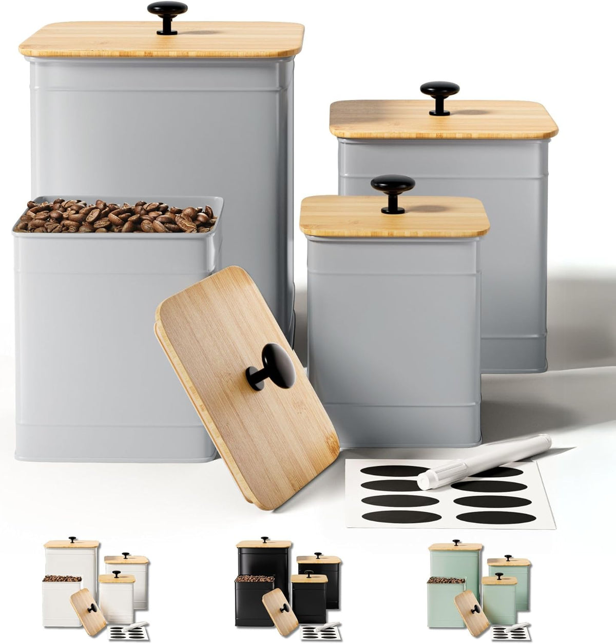 Kitchen Canisters for Countertop Set of 4 with Customizable Chalkboard Labels & Marker Pen - Big