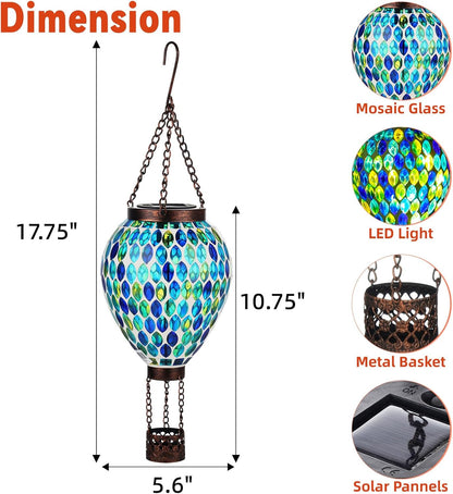 VOREEN Hot Air Balloon Solar Lantern, Mosaic Solar Outdoor Hanging Wind Light, Waterproof, Patio