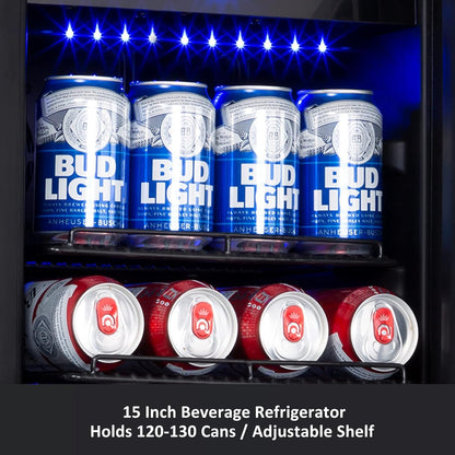 15'' Beverage Refrigerator and Beer Fridge Under Counter Built-in or Freestanding,127 Cans Beverage