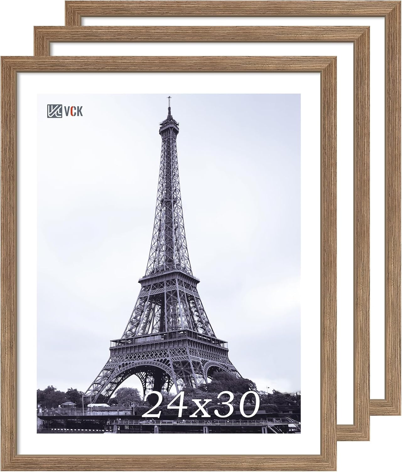 VCK 24x30 Poster Frame 3 Pack, Brown Walnut Wood Picture Frame, Exclusive Wood Grain, Wall Mounting