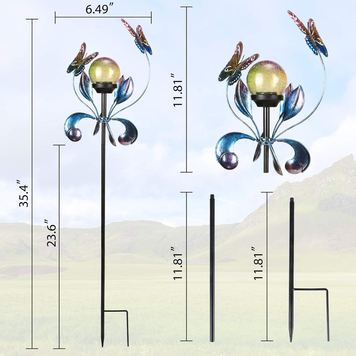 VCUTEKA Solar Lights Outdoor Metal Garden Stake Waterproof Crackle Glass Globe Garden Decor