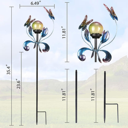 VCUTEKA Solar Lights Outdoor Metal Garden Stake Waterproof Crackle Glass Globe Garden Decor
