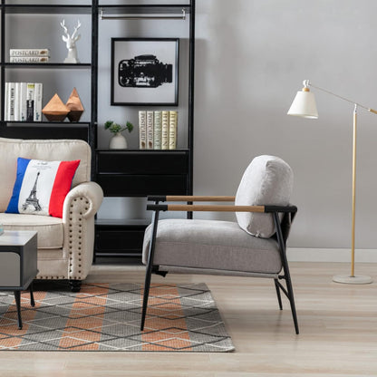 Mid-Century Accent Chair Set of 2, Soft Armchair Chenille Fabric Lounge Chair with Black Metal