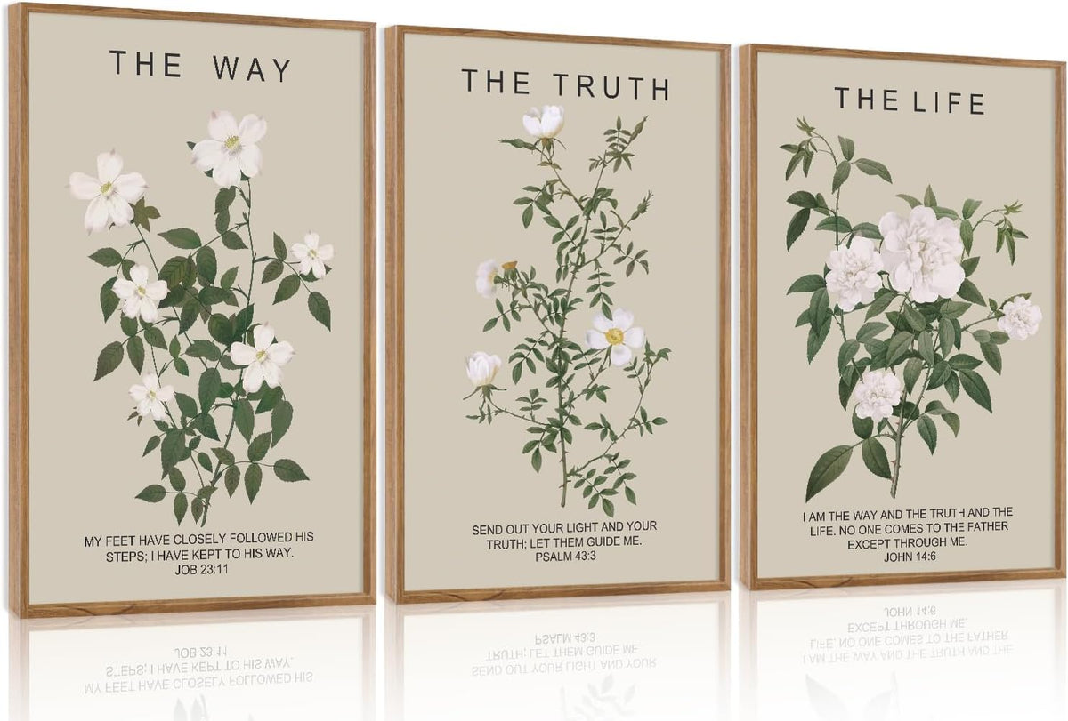 Aurlan The Way The Truth The Life Bible Verse Framed Wall Art(16"x24"), 3PCS Boho Christian