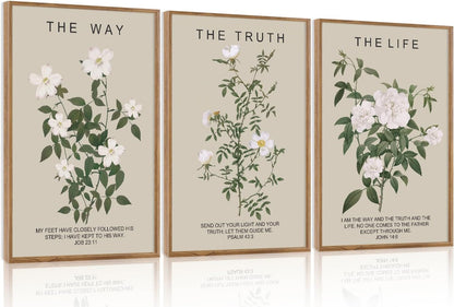 Aurlan The Way The Truth The Life Bible Verse Framed Wall Art(16"x24"), 3PCS Boho Christian
