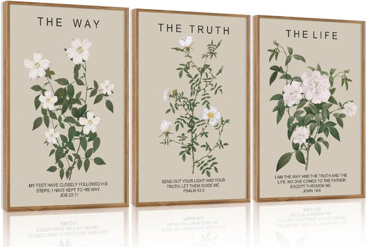 Aurlan The Way The Truth The Life Bible Verse Framed Wall Art(16"x24"), 3PCS Boho Christian
