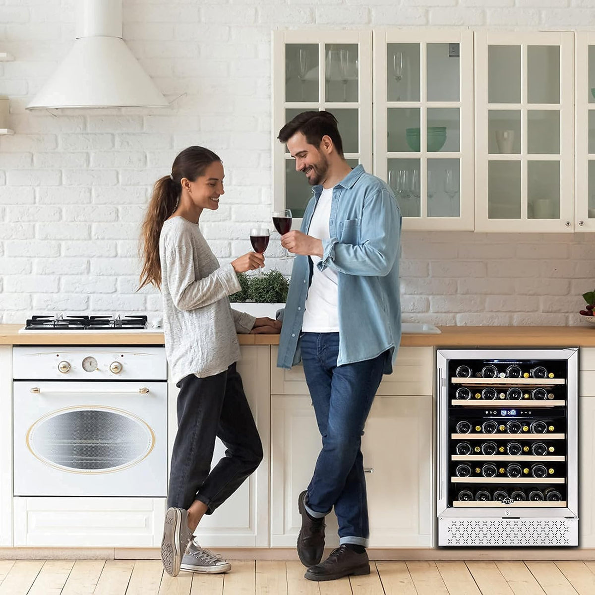 Tylza 24 Inch Dual Zone Wine Cooler Refrigerator, 46 Bottle Built-in or Freestanding, 24'' Wine