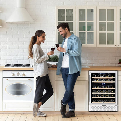 Tylza 24 Inch Dual Zone Wine Cooler Refrigerator, 46 Bottle Built-in or Freestanding, 24'' Wine