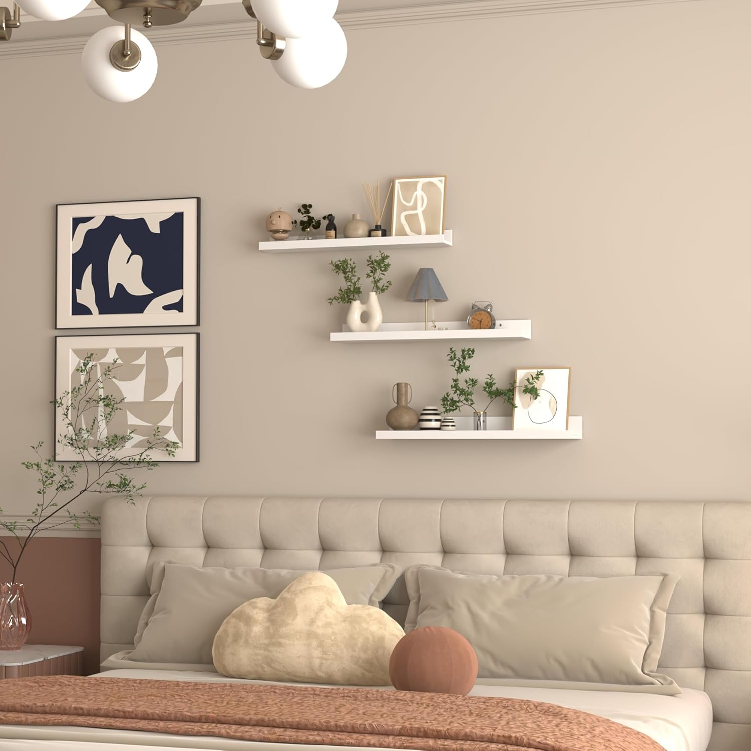 Giftgarden 24 Inch White Floating Shelves for Wall Mount, Modern Wood Wall Shelf Ledge for Bathroom