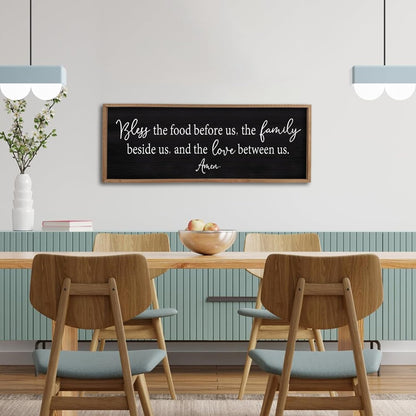 Bless the Food Before Us Sign Wall Decor 40"X15" Large Farmhouse Dining Room Wall Decor Framed Wood