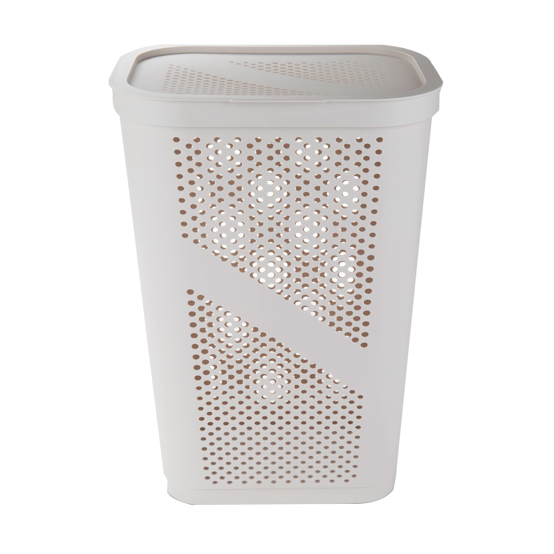 Mind Reader Slim Laundry Hamper with Lid, 60L Clothes Basket, Ventilated Plastic, Ivory