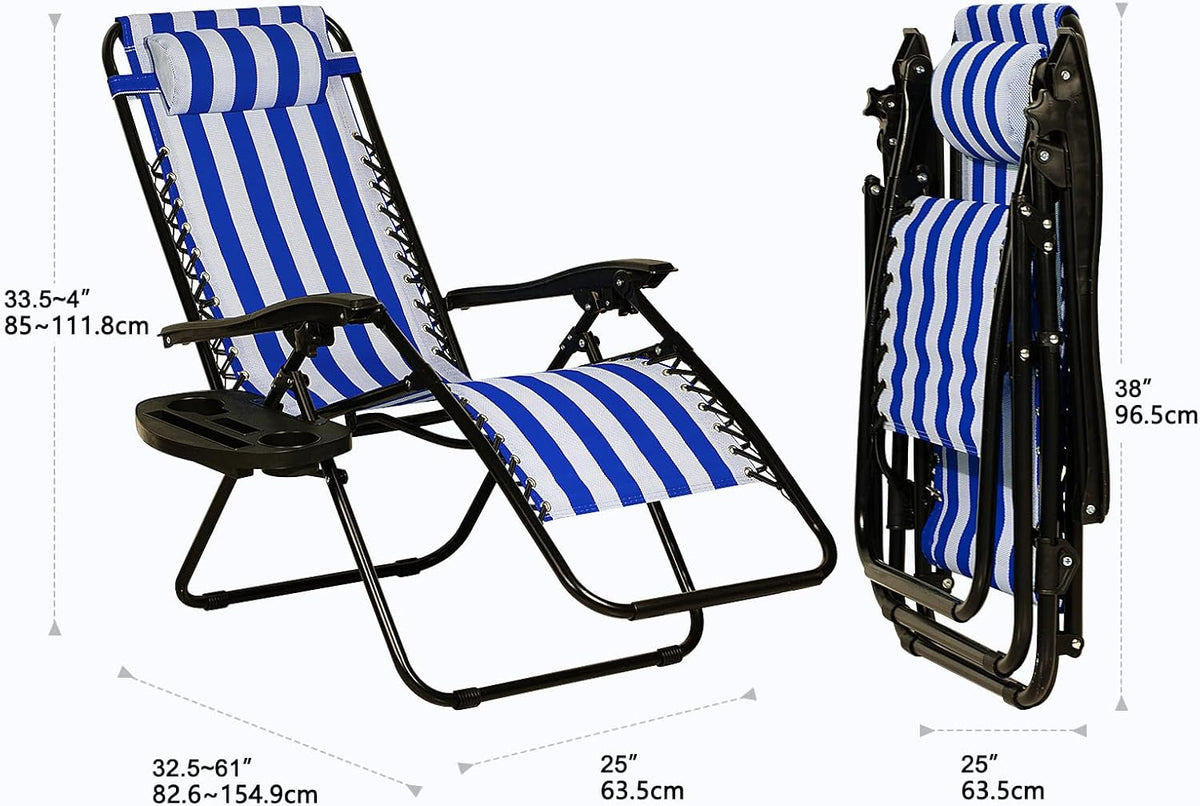 Nazhura Set of 2 Relaxing Recliners Patio Chairs Adjustable Steel Mesh Zero Gravity Lounge Chair