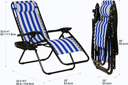 Nazhura Set of 2 Relaxing Recliners Patio Chairs Adjustable Steel Mesh Zero Gravity Lounge Chair