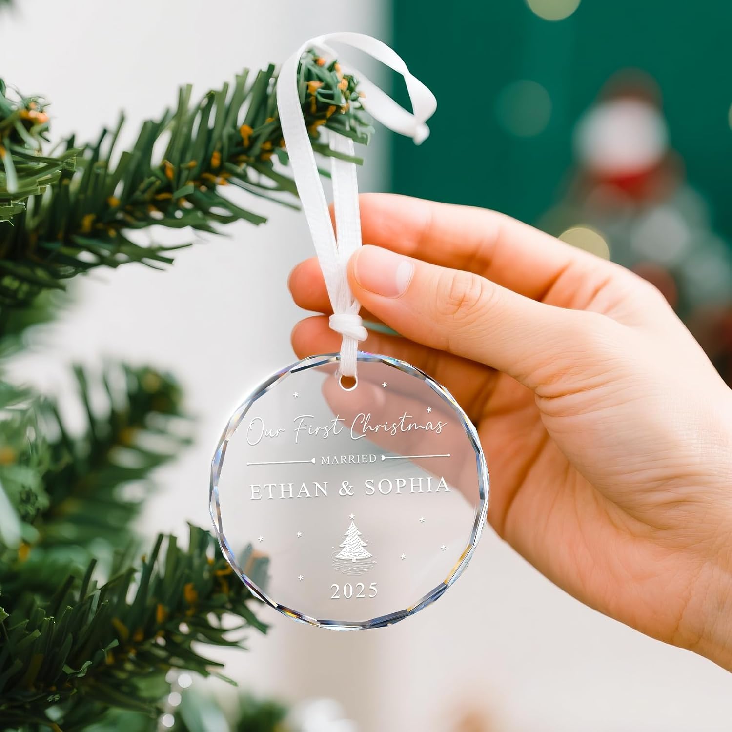 Personalized First Christmas Married Ornament 2025, 1st Year Wedding Ornament for Newlywed, Custom