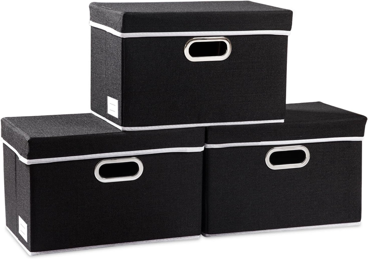 PRANDOM Foldable Storage Box with Lid [3-Pack] Fabric Collapsible Storage Bin Organizer Container
