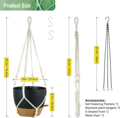 10 inch Self Watering Hanging Planters, 2 Pack Hanging Flower Pots for Indoor Outdoor Plants
