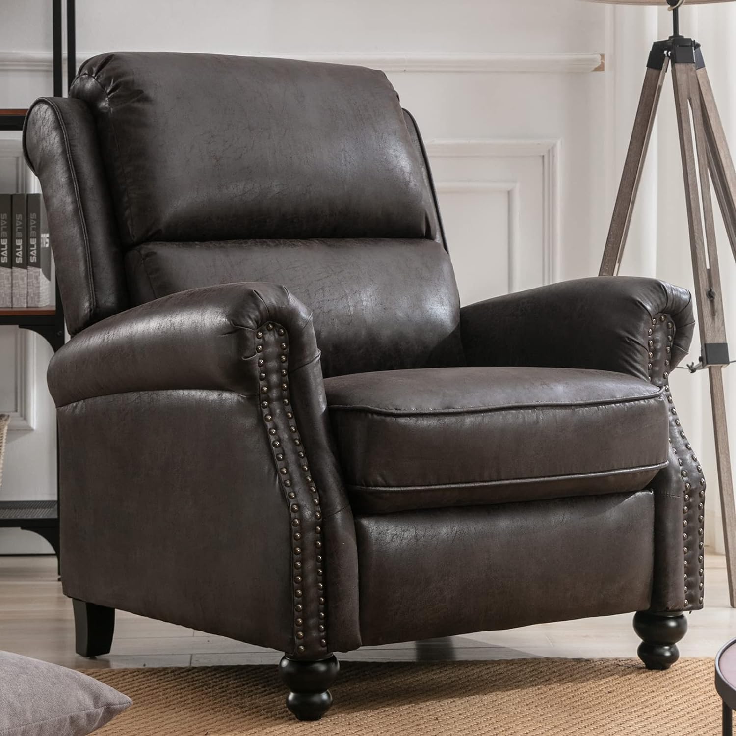 CANMOV Pushback Recliner Chair Faux Leather Armchair Push Back Recliner with Rivet Decoration