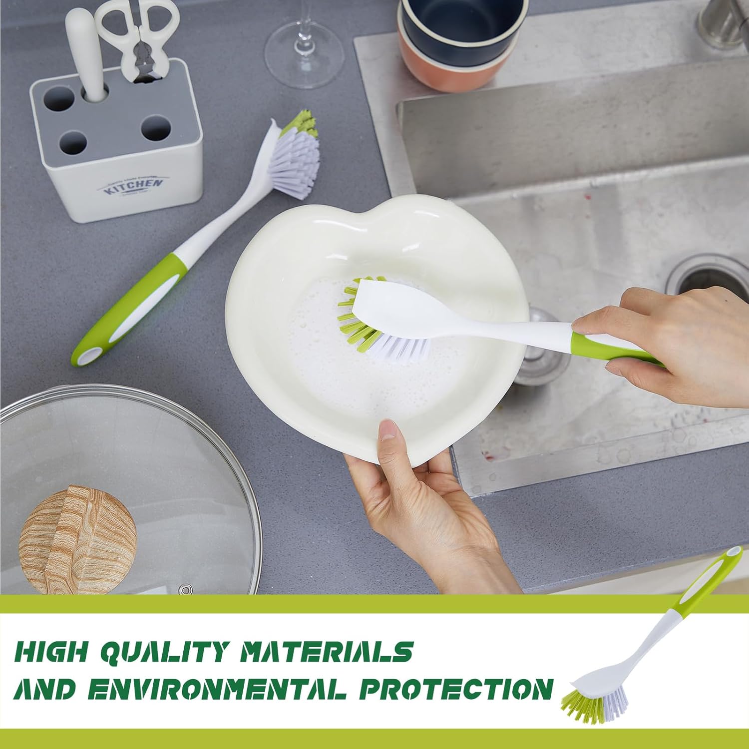 Hsei 20 Pcs Light Green Kitchen Scrub Dish Brush Bulk with 11 Inch Anti Slip Handle Cleaning Dish