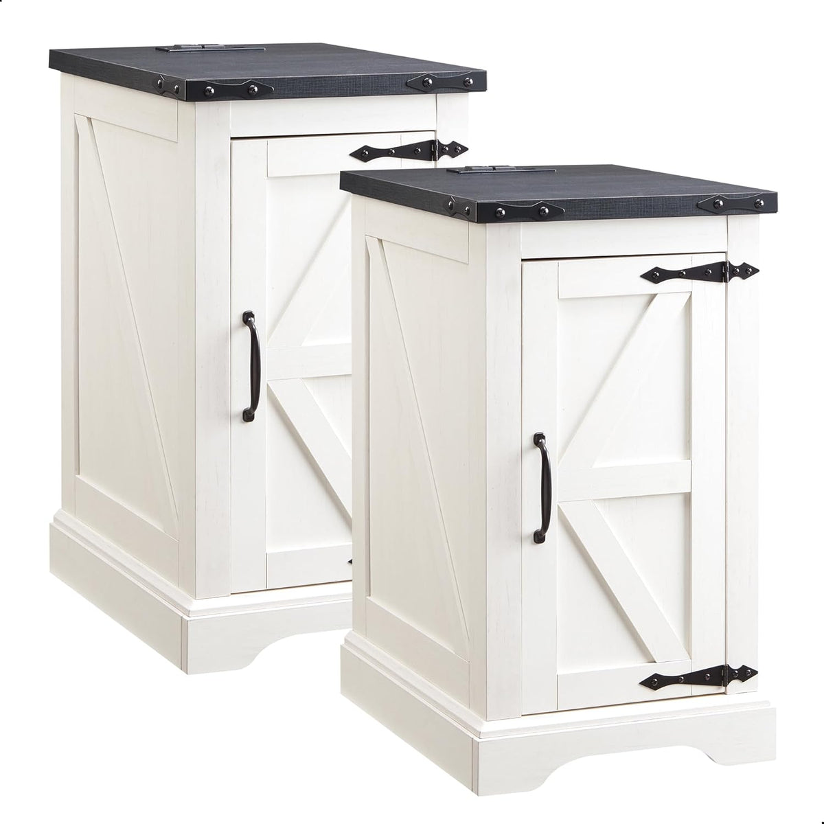 JXQTLINGMU Farmhouse Nightstand Set of 2 with Charging Station, 17" D Rectangular End Table with