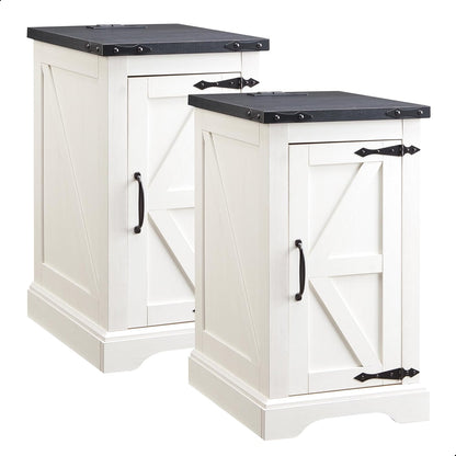 JXQTLINGMU Farmhouse Nightstand Set of 2 with Charging Station, 17" D Rectangular End Table with