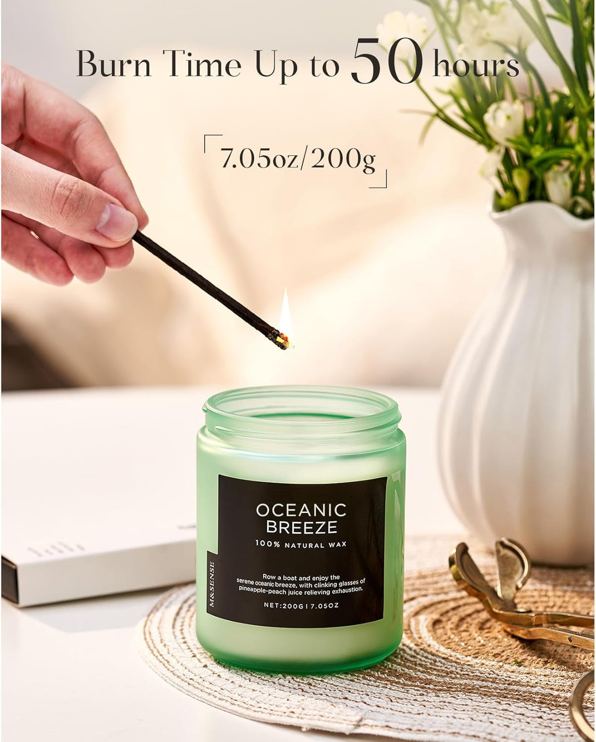 M&SENSE Candle Oceanic Breeze Scented Candle, Long Lasting Pineapple & Mango Scented Natural Soy