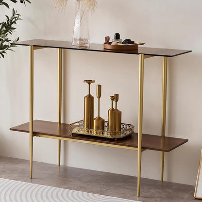 Glass Console Table for Living Room, Foyer & Entrance, 2-Tiers Mid-Century Modern Sofa Table with
