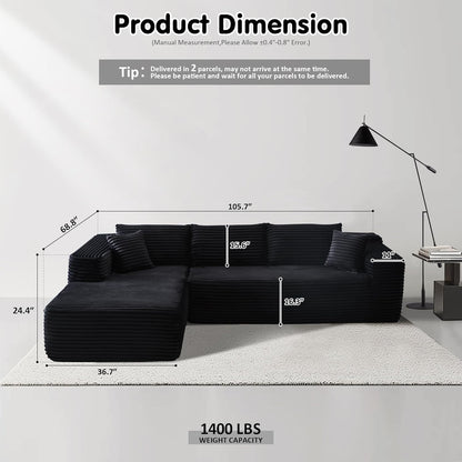 ovios 104" Cloud Sectional Couch with L-Shape Chaise,Modern Modular Sofa with Deep Seat