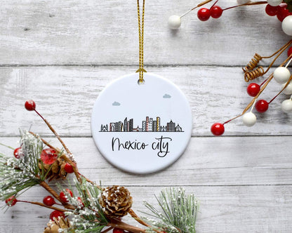 Andaz Press Round Ceramic Porcelain Christmas Tree Ornament Keepsake Gift, Mexico City, Colorful