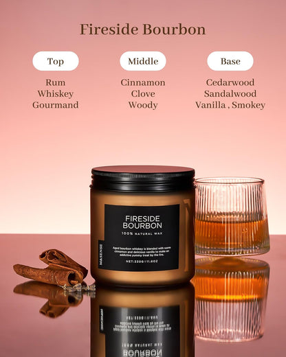 M&SENSE Fireside Bourbon Jar Candle, 11.6oz Clean Soy Wax Up to 70 Hours Burn Time Smoky Scent 2