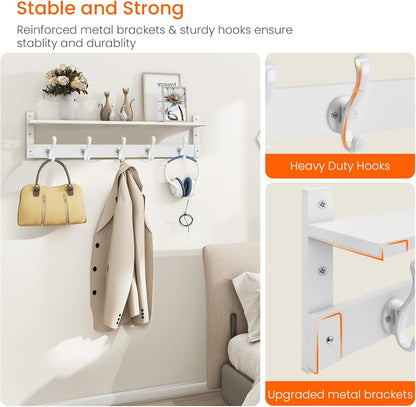 Homode Coat Rack With Wall Shelf, 29" Wooden Entryway Floating Shelf With Hooks Underneath, Hanging