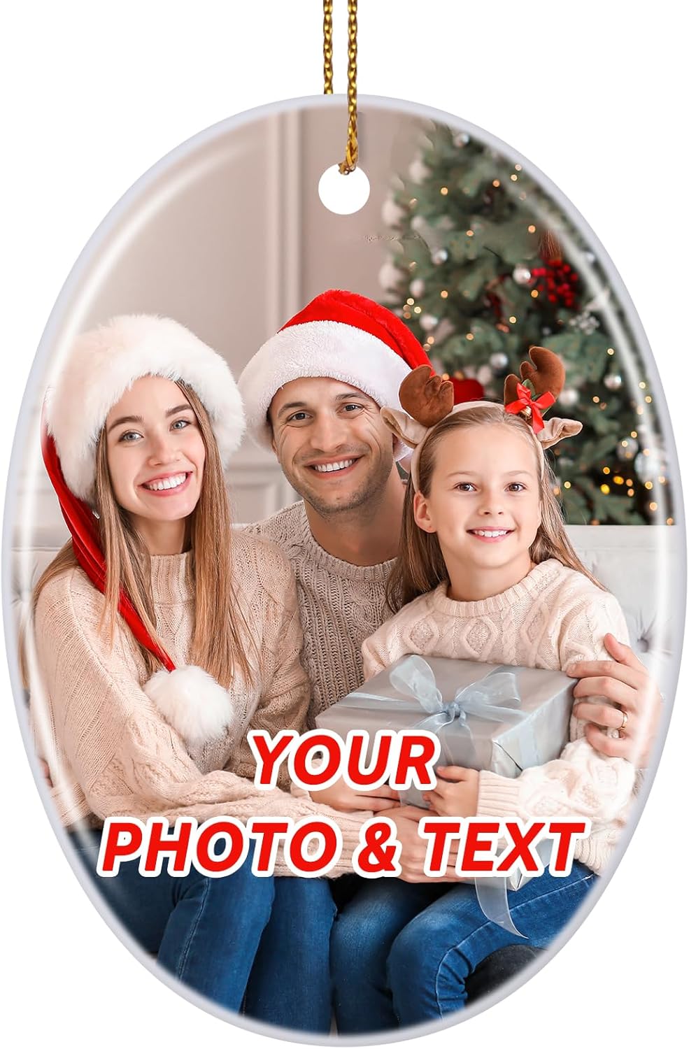 Personalized Christmas Ornaments 2025, Double-Side Custom Christmas Ornament, Oval Ceramic Photo
