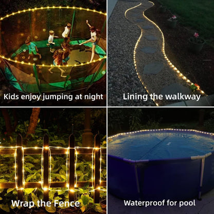 YEGUO 2 Packs Each 33ft 100 LED Solar Rope Lights Outdoor Waterproof, Warm White String Lights for